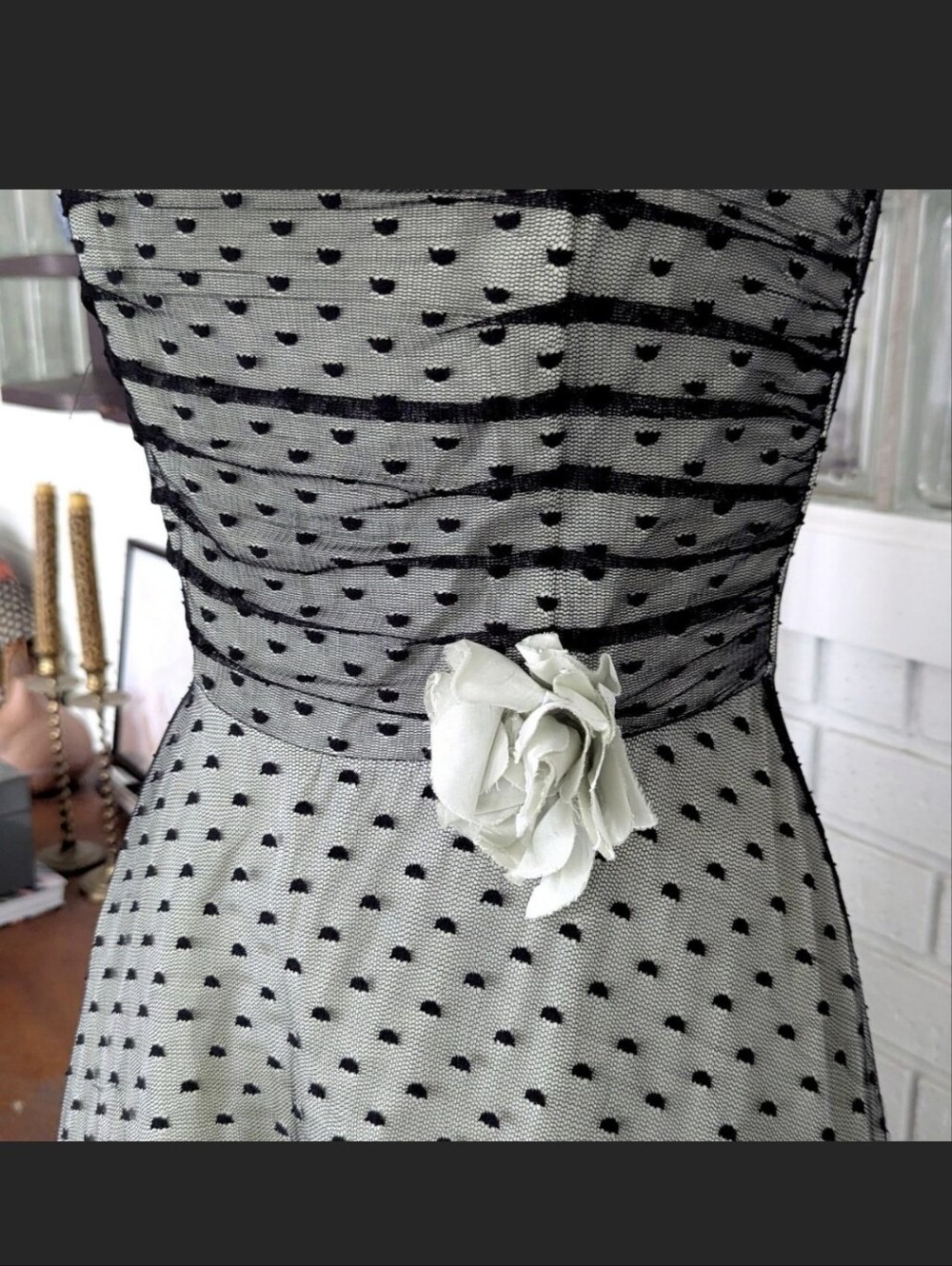 Scott McClintok vintage 90's pale seafoam green and black polka dot Dress - Picture 5 of 7
